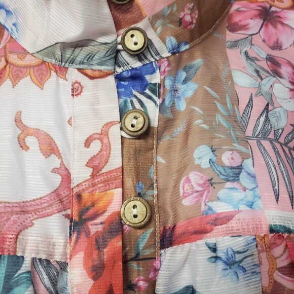 NWOT Cutely Covered Pink Floral Patchwork Boho High Neck Mini Dress Tunic 3X - Picture 3 of 12